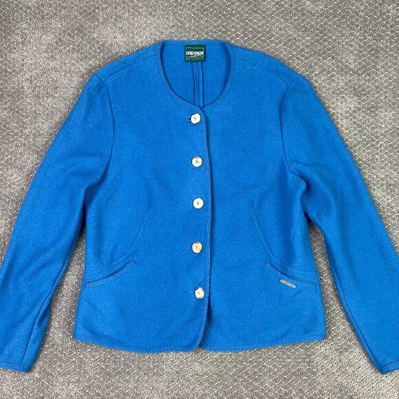 Geiger Cardigan Sweater Jacket Women's 46 Blue Wool Buttons Collection Austria - Picture 1 of 14
